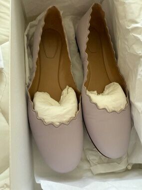 Chloé Lauren Scalloped Leather Ballet Flats in Icy Violet EU 38.5